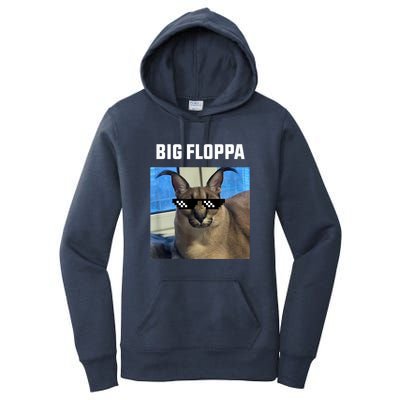 Funny Big Floppa Wearing Meme Sunglasses Women's Pullover Hoodie