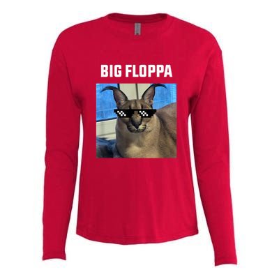 Funny Big Floppa Wearing Meme Sunglasses Womens Cotton Relaxed Long Sleeve T-Shirt