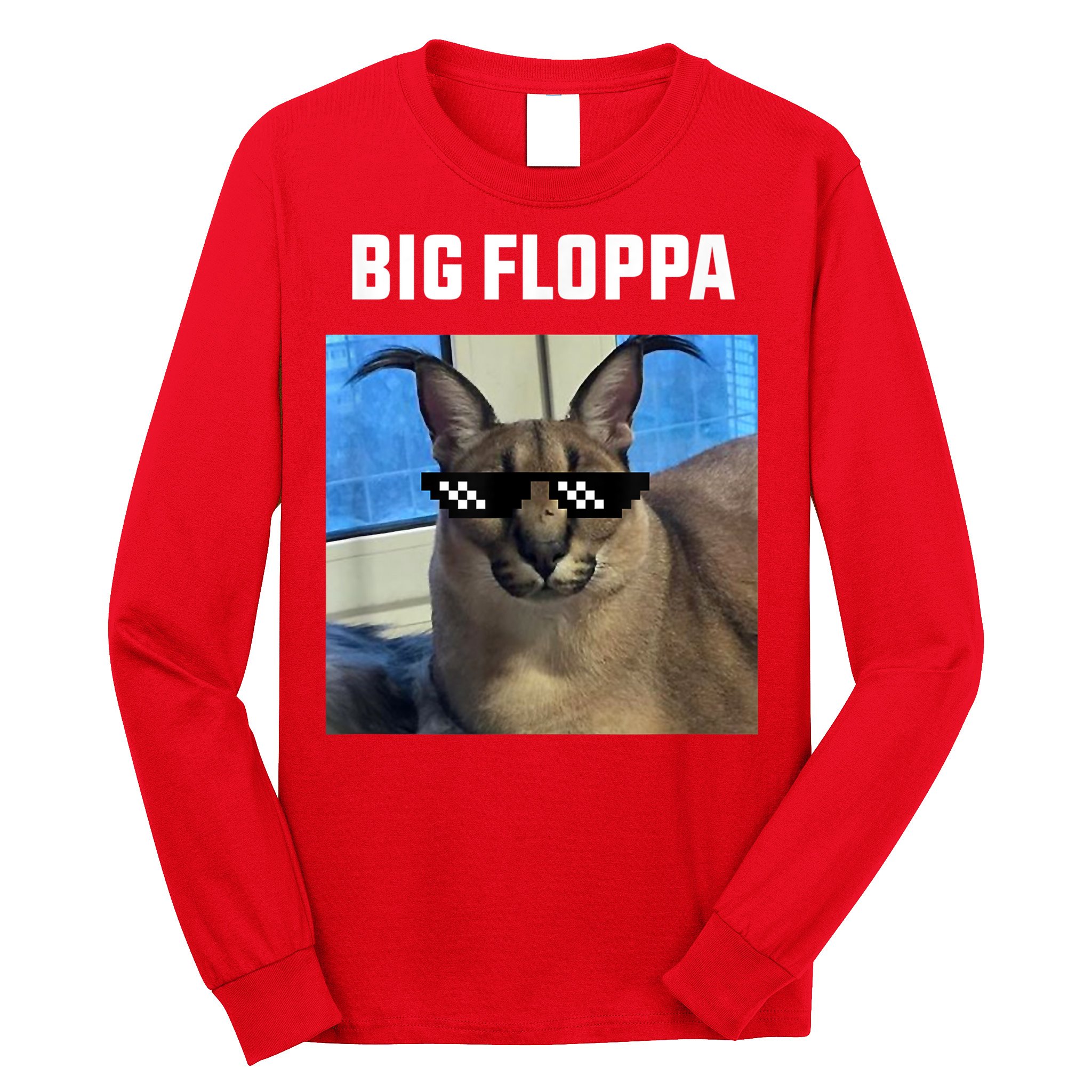 Funny Big Floppa Wearing Meme Sunglasses Long Sleeve Shirt