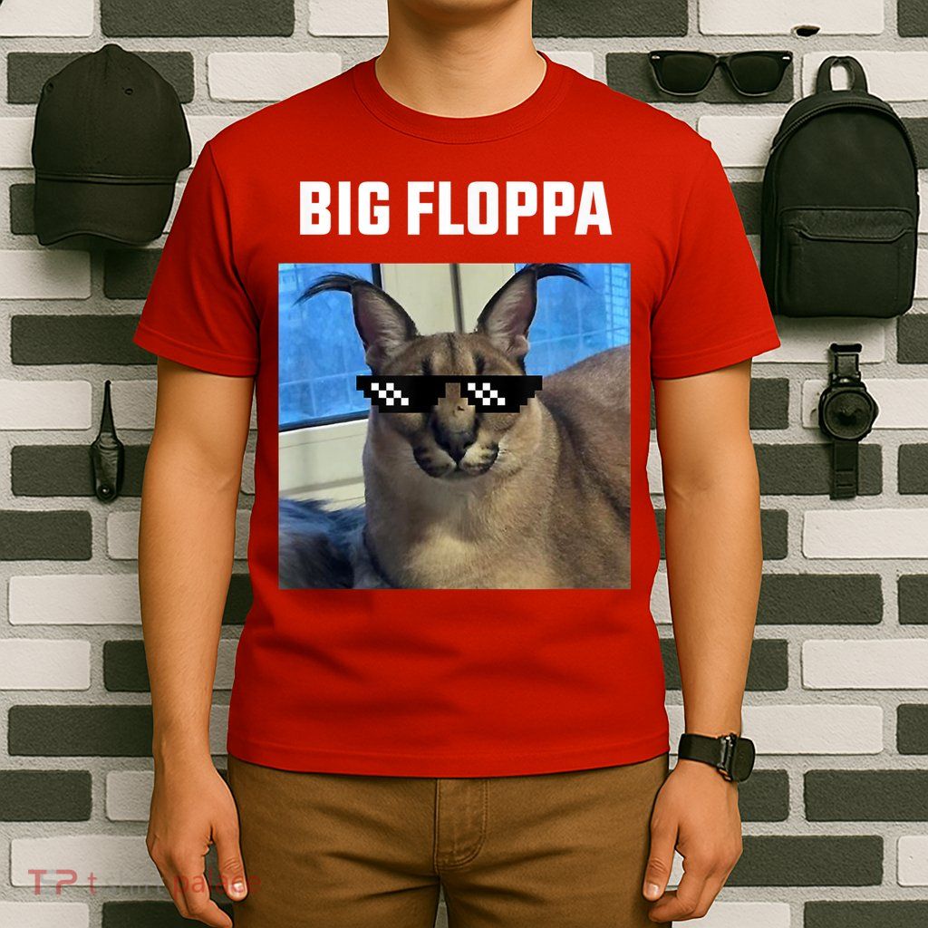 Funny Big Floppa Wearing Meme Sunglasses T-Shirt