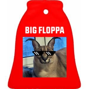 Funny Big Floppa Wearing Meme Sunglasses Ceramic Bell Ornament