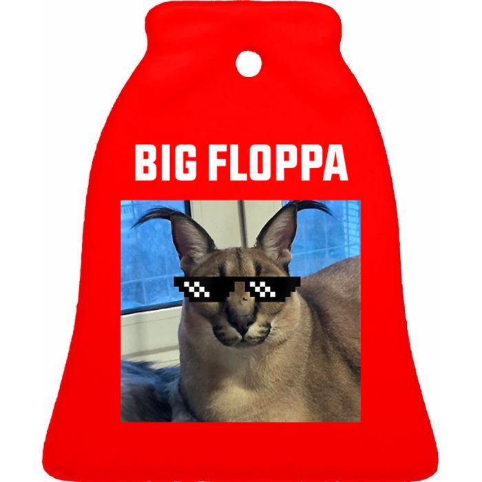 Funny Big Floppa Wearing Meme Sunglasses Ceramic Bell Ornament