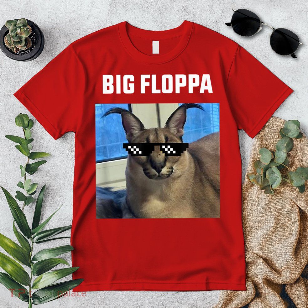 Funny Big Floppa Wearing Meme Sunglasses Premium T-Shirt