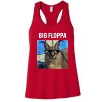 Funny Big Floppa Wearing Meme Sunglasses Women's Racerback Tank