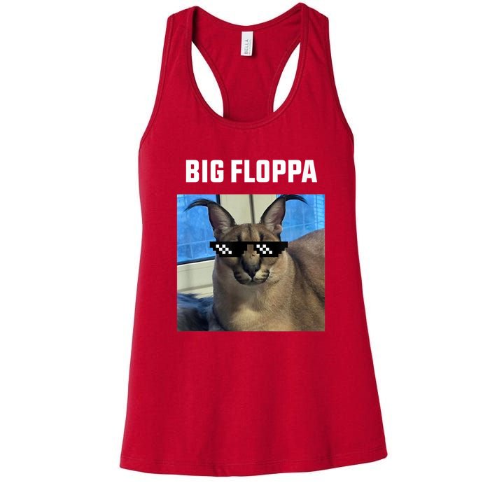 Funny Big Floppa Wearing Meme Sunglasses Women's Racerback Tank