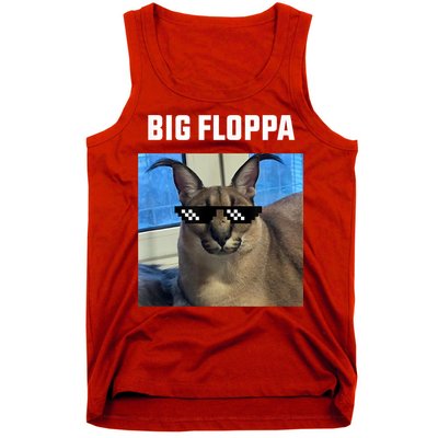 Funny Big Floppa Wearing Meme Sunglasses Tank Top