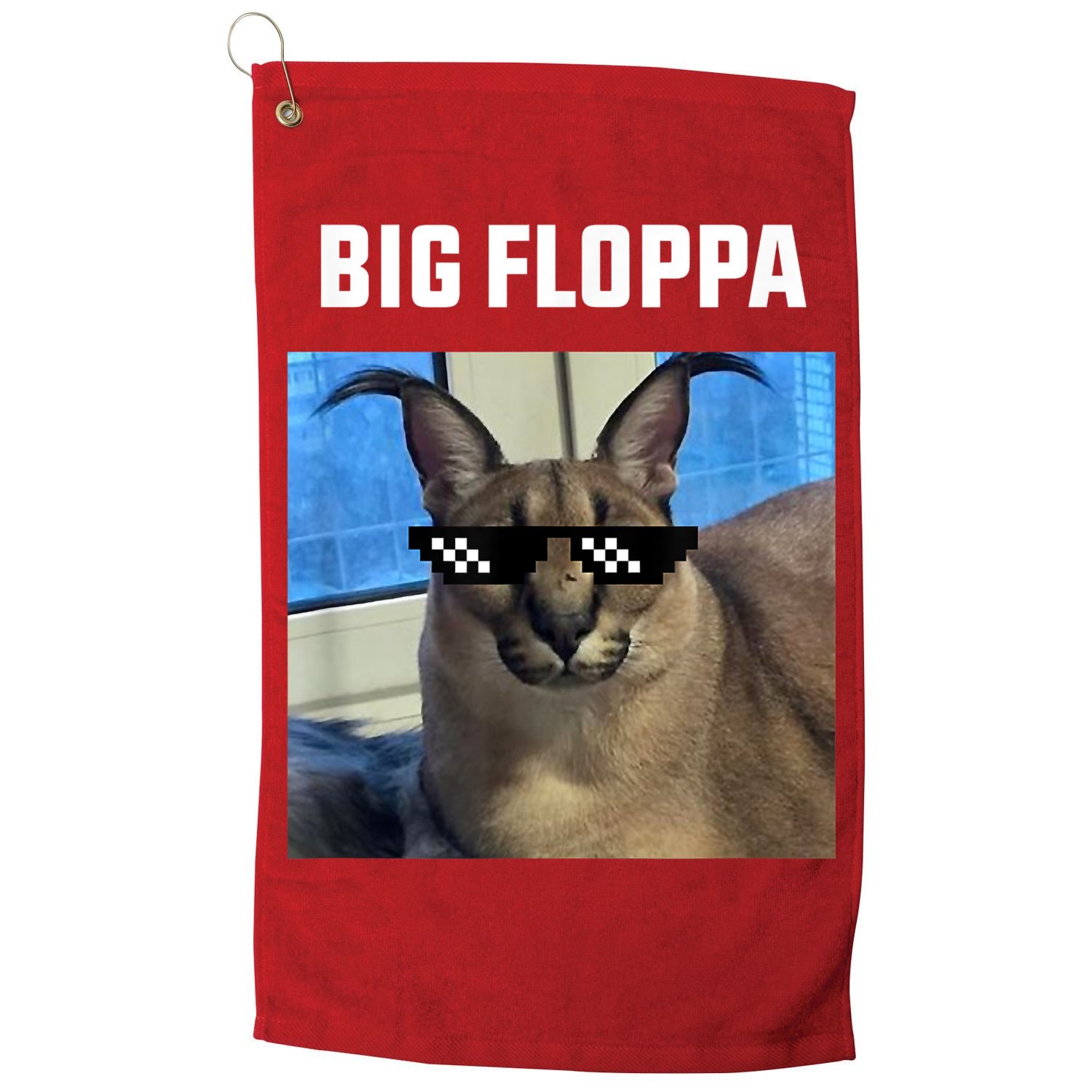 Funny Big Floppa Wearing Meme Sunglasses Golf Towel