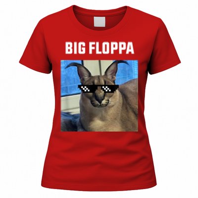 Funny Big Floppa Wearing Meme Sunglasses Women's T-Shirt