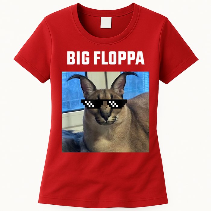 Funny Big Floppa Wearing Meme Sunglasses Womens T-Shirt