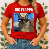 Funny Big Floppa Wearing Meme Sunglasses Womens T-Shirt