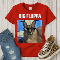 Funny Big Floppa Wearing Meme Sunglasses Womens T-Shirt