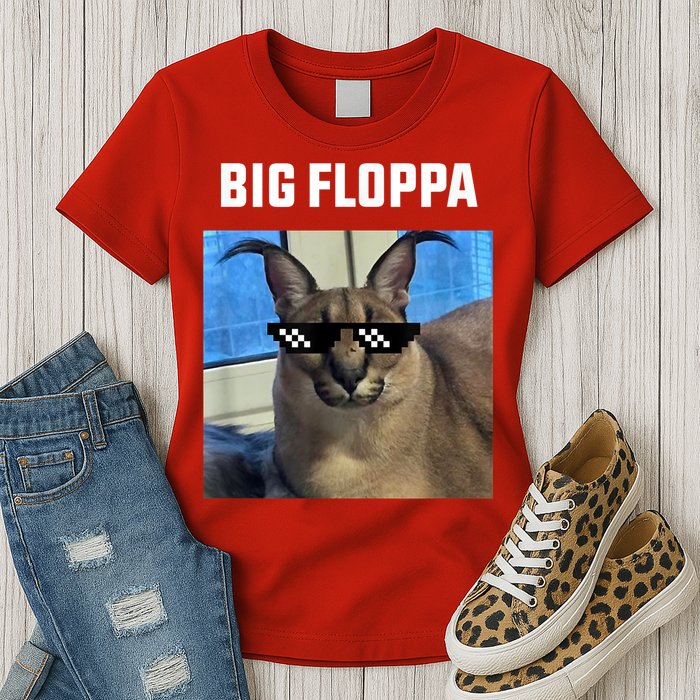 Funny Big Floppa Wearing Meme Sunglasses Womens T-Shirt
