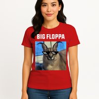 Funny Big Floppa Wearing Meme Sunglasses Womens T-Shirt