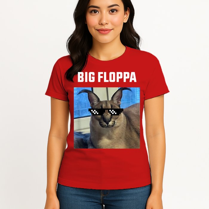 Funny Big Floppa Wearing Meme Sunglasses Womens T-Shirt