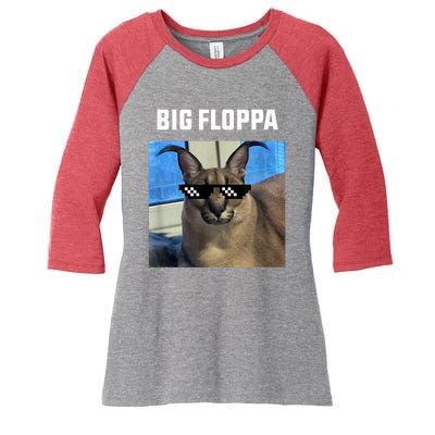 Funny Big Floppa Wearing Meme Sunglasses Women's Tri-Blend 3/4-Sleeve Raglan Shirt