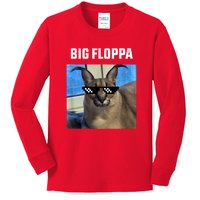 Funny Big Floppa Wearing Meme Sunglasses Kids Long Sleeve Shirt