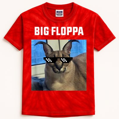 Funny Big Floppa Wearing Meme Sunglasses Kids Tie-Dye T-Shirt