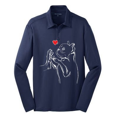 French Bulldog Frenchie Love Dog Mom Women Silk Touch Performance Long Sleeve Polo