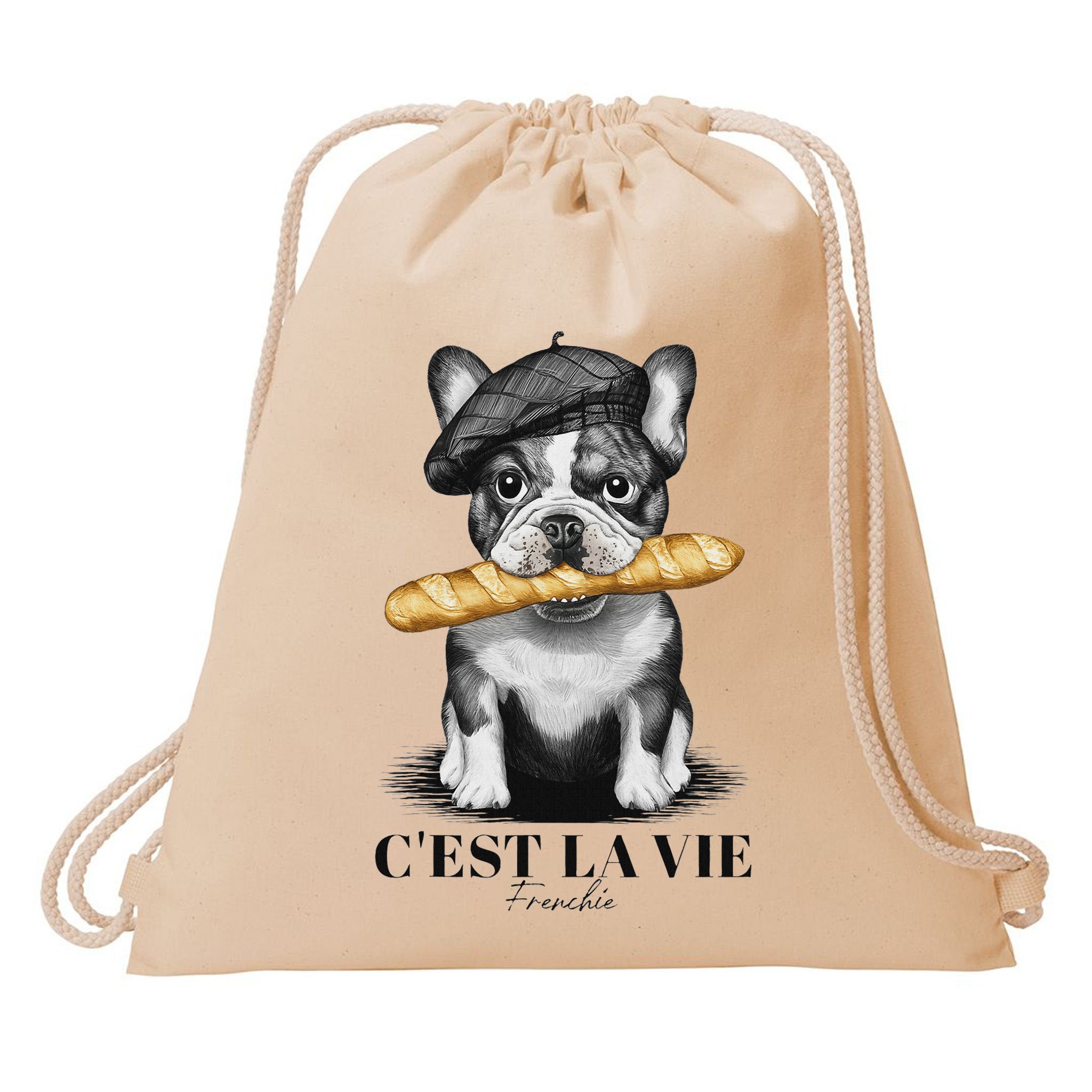 French Bulldog Frenchie Dog Lover Dad Dog Mom CEst La Vie Drawstring Bag