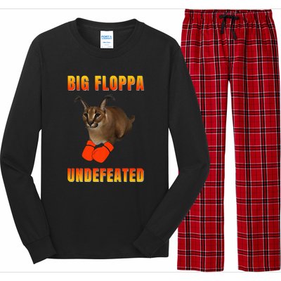 Funny Big Floppa Undefeated Champion, Meme Cat Long Sleeve Pajama Set