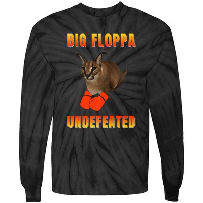 Funny Big Floppa Undefeated Champion, Meme Cat Tie-Dye Long Sleeve Shirt