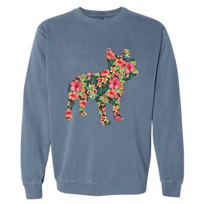 French Bulldog Flower Floral Frenchie Dog Silhouette Garment-Dyed Sweatshirt