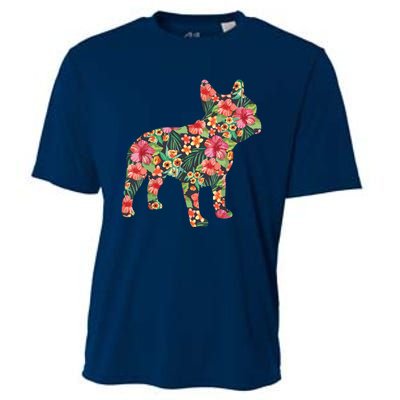 French Bulldog Flower Floral Frenchie Dog Silhouette Cooling Performance Crew T-Shirt