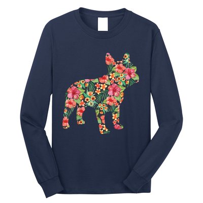 French Bulldog Flower Floral Frenchie Dog Silhouette Long Sleeve Shirt