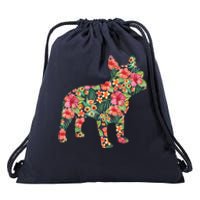 French Bulldog Flower Floral Frenchie Dog Silhouette Drawstring Bag