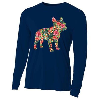 French Bulldog Flower Floral Frenchie Dog Silhouette Cooling Performance Long Sleeve Crew