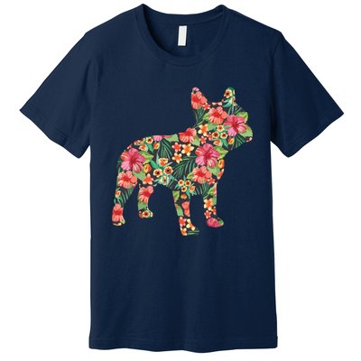 French Bulldog Flower Floral Frenchie Dog Silhouette Premium T-Shirt