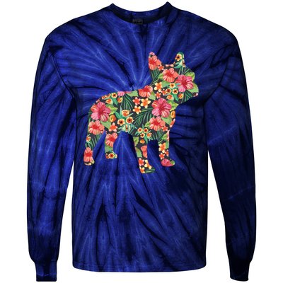 French Bulldog Flower Floral Frenchie Dog Silhouette Tie-Dye Long Sleeve Shirt