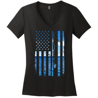 Funny Bass Fishing Usa Women's V-Neck T-Shirt