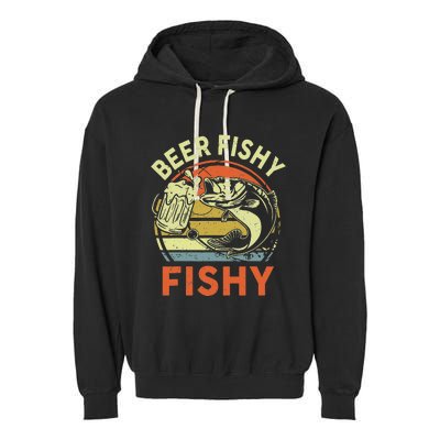 funny Bass Fishing Beer Fishy Reel Cool Dad Garment-Dyed Fleece Hoodie