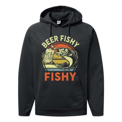 funny Bass Fishing Beer Fishy Reel Cool Dad Performance Fleece Hoodie