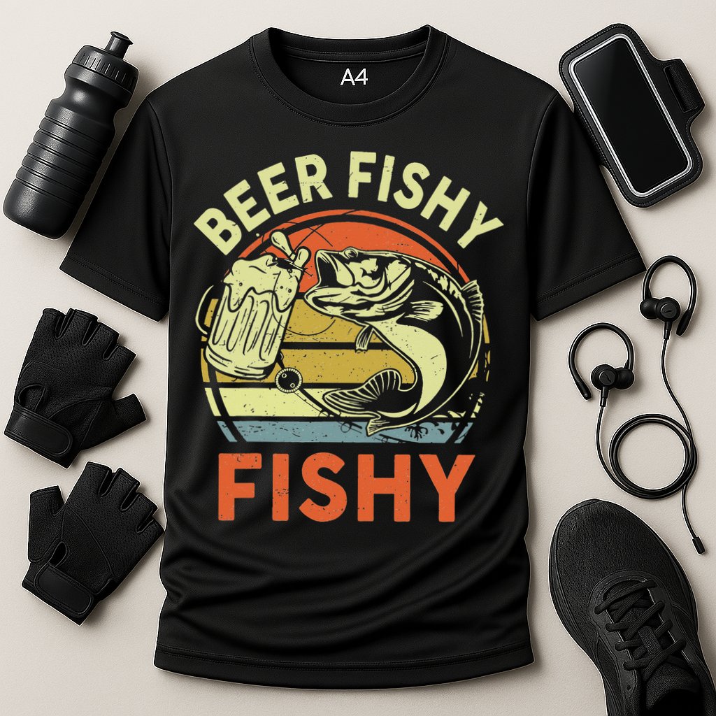 funny Bass Fishing Beer Fishy Reel Cool Dad Cooling Performance Crew T-Shirt