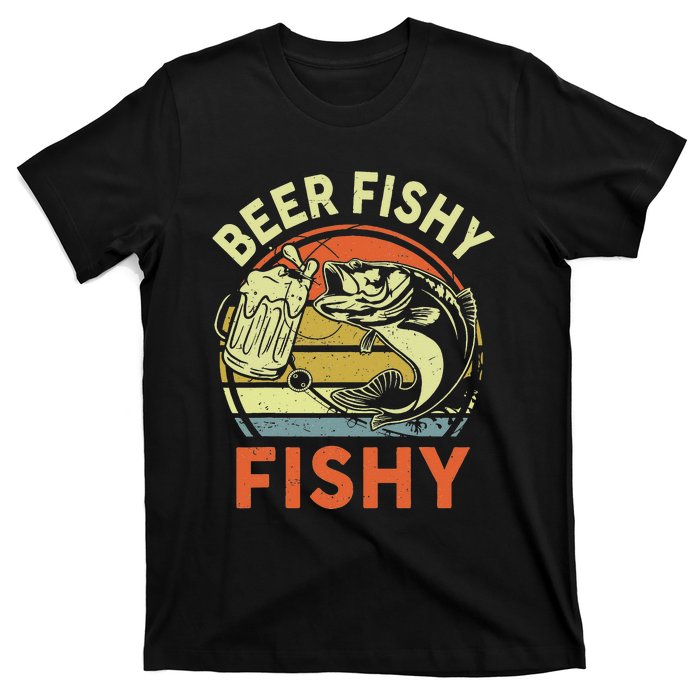 funny Bass Fishing Beer Fishy Reel Cool Dad T-Shirt