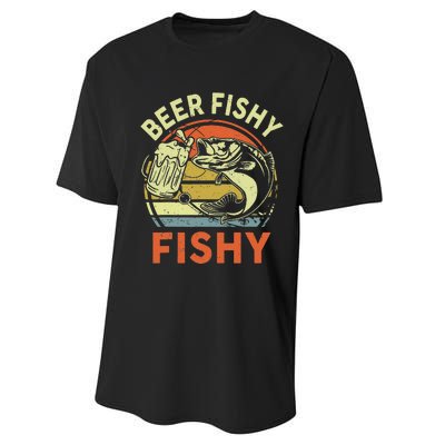 funny Bass Fishing Beer Fishy Reel Cool Dad Performance Sprint T-Shirt