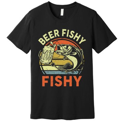 funny Bass Fishing Beer Fishy Reel Cool Dad Premium T-Shirt