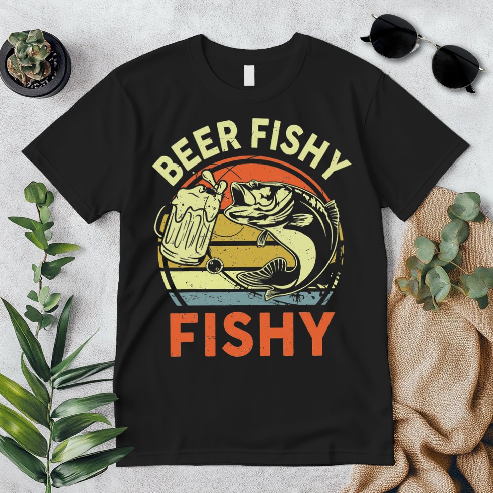 funny Bass Fishing Beer Fishy Reel Cool Dad Premium T-Shirt
