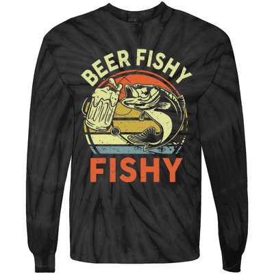 funny Bass Fishing Beer Fishy Reel Cool Dad Tie-Dye Long Sleeve Shirt