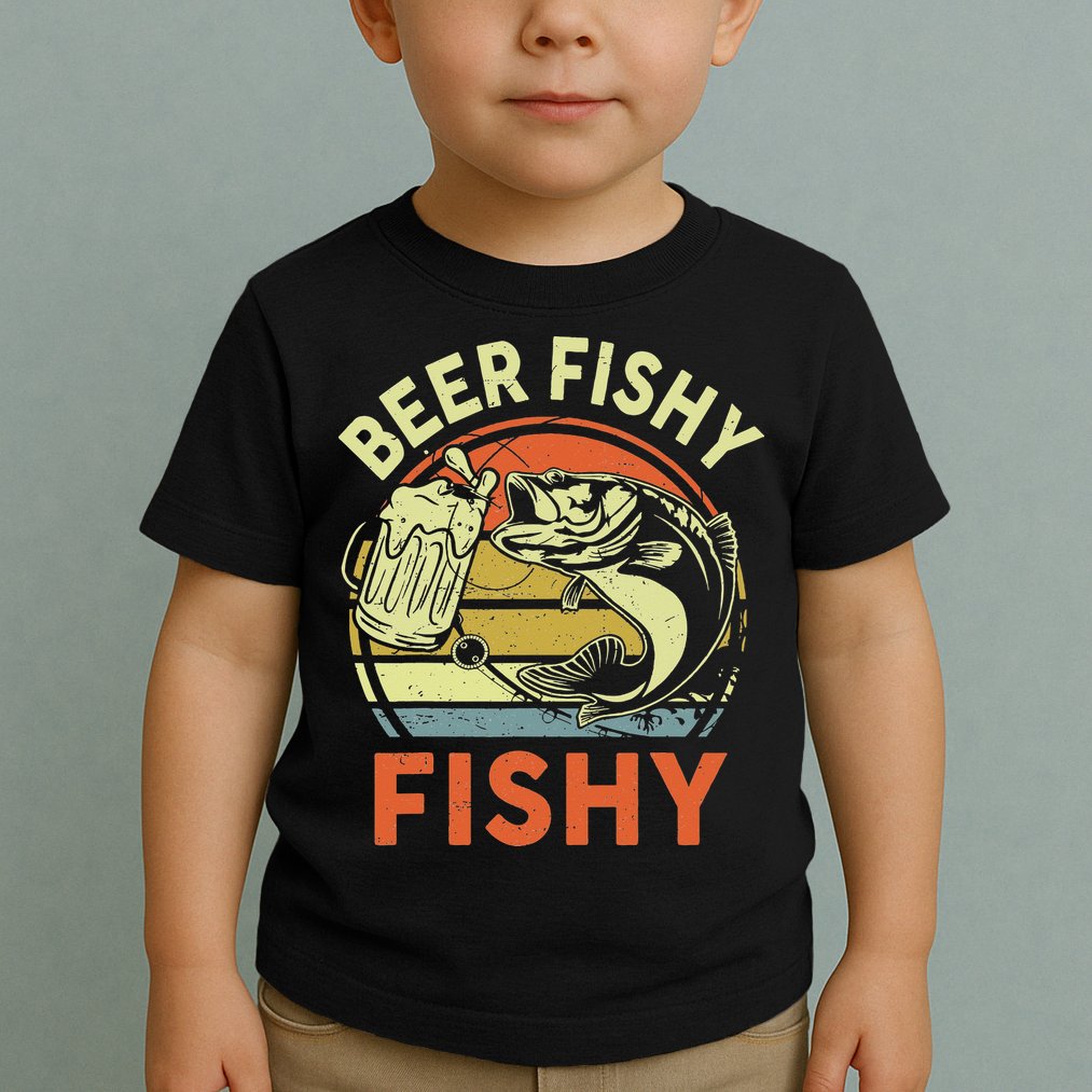 funny Bass Fishing Beer Fishy Reel Cool Dad Toddler T-Shirt