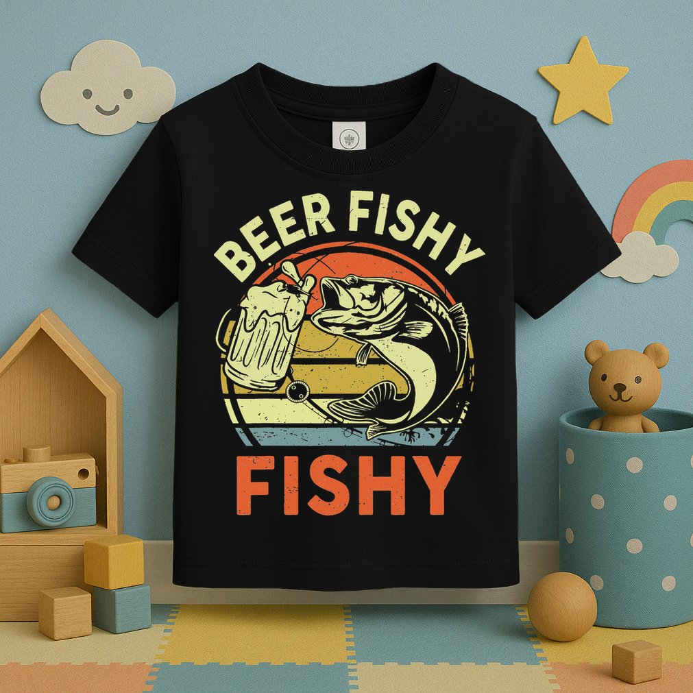 funny Bass Fishing Beer Fishy Reel Cool Dad Toddler T-Shirt