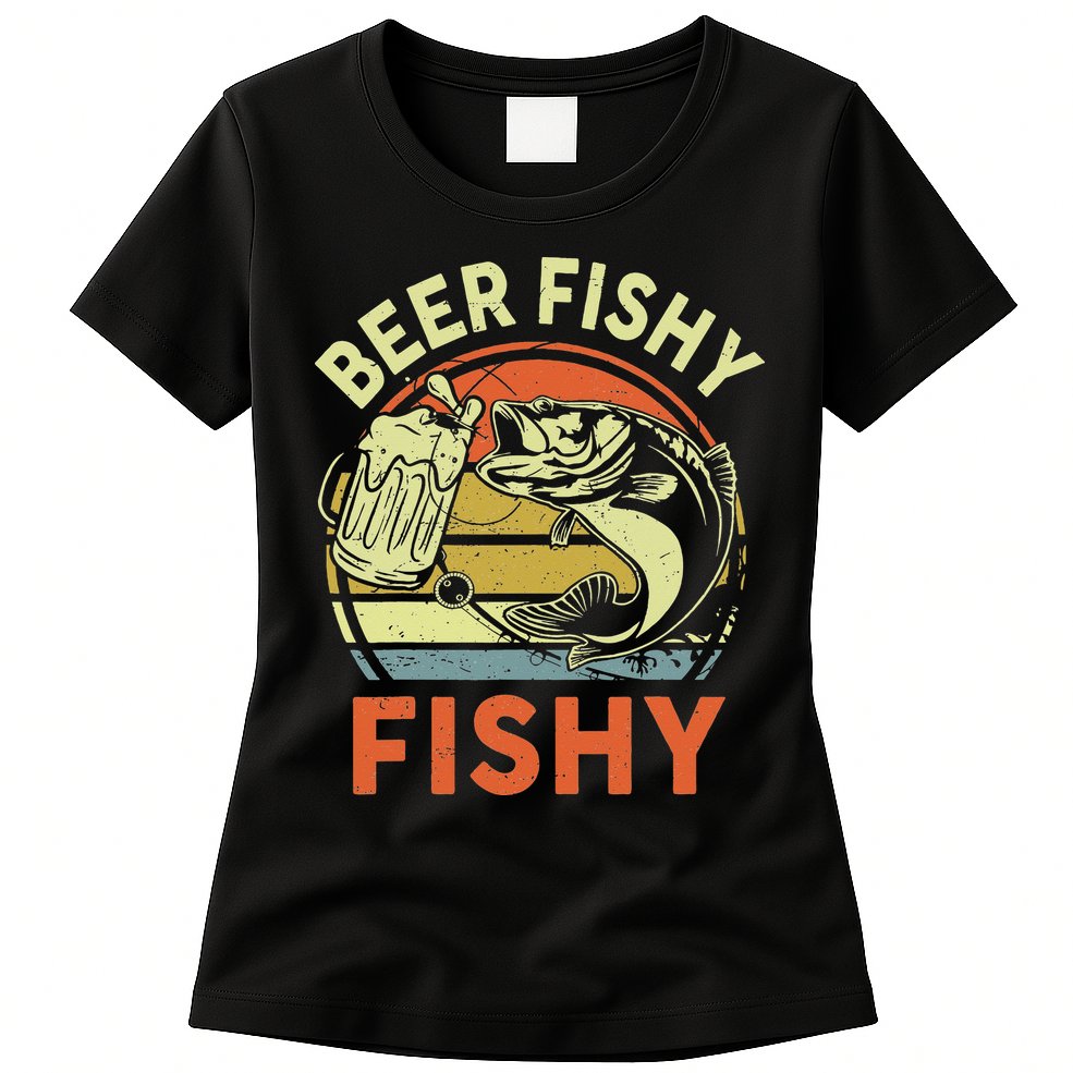 funny Bass Fishing Beer Fishy Reel Cool Dad Womens T-Shirt