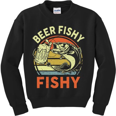 funny Bass Fishing Beer Fishy Reel Cool Dad Kids Sweatshirt