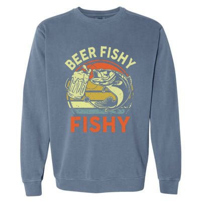 funny Bass Fishing Beer Fishy Reel Cool Dad Garment-Dyed Sweatshirt