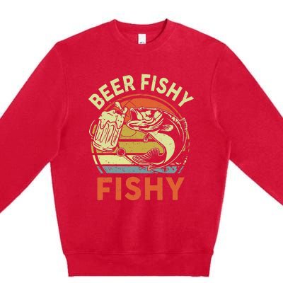 funny Bass Fishing Beer Fishy Reel Cool Dad Premium Crewneck Sweatshirt