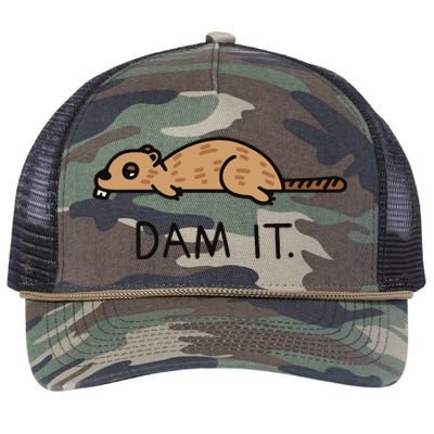 Funny Beaver Funny Saying Dam It Beaver Funny Beaver Saying Retro Rope Trucker Hat Cap