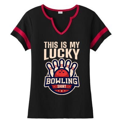 Funny Bowling For Men Women Retro Bowling Bowler Team League Ladies Halftime Notch Neck Tee