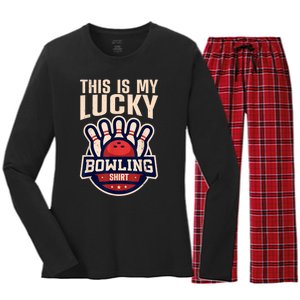 Funny Bowling For Men Women Retro Bowling Bowler Team League Women's Long Sleeve Flannel Pajama Set 